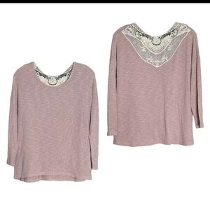 American Eagle Outfitters Stretchy Knit Lace Back 3/4 Sleeve Top Size small pink